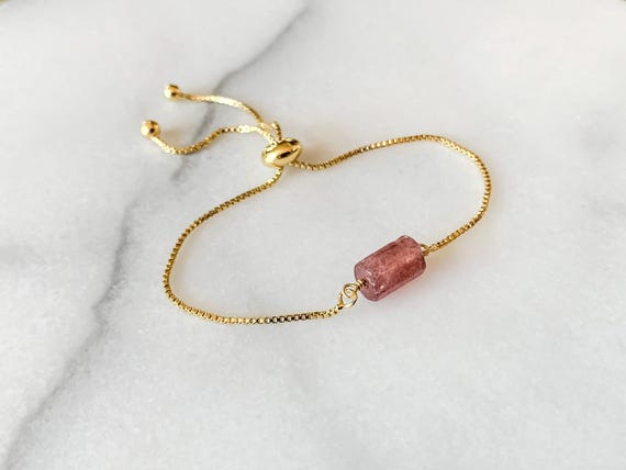 Strawberry Quartz Bead Bracelet – Genuine Gemstone Adjustable Red Jewelry Gift