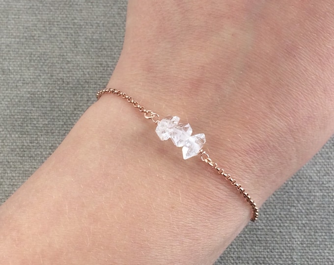 Herkimer Diamond Bracelet, April Birthstone Bracelet, Diamond Bracelet, Tennis Bracelet, Stacking Bracelet, Raw Herkimer Diamond Bracelet