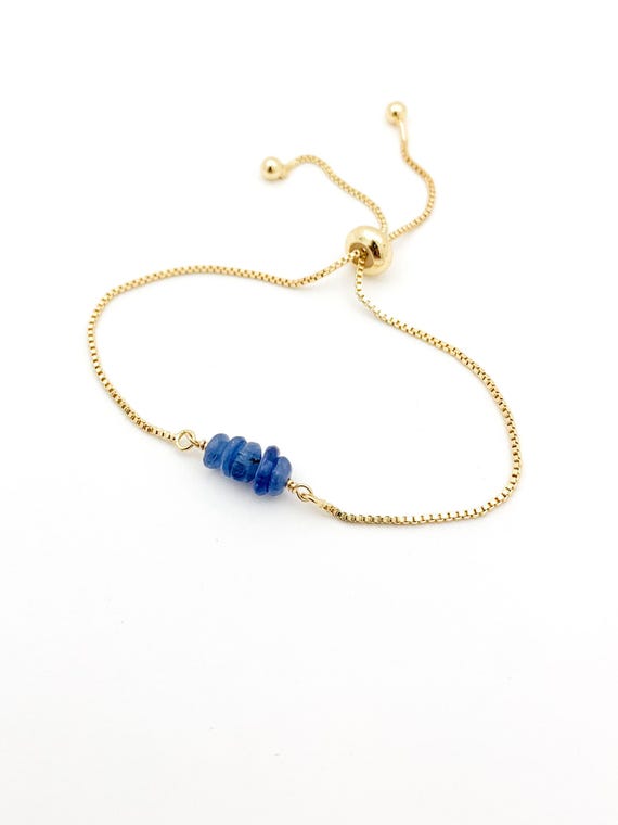 Blue Kyanite Bracelet – Genuine Gemstone Beaded Adjustable Handmade Jewelry Gift