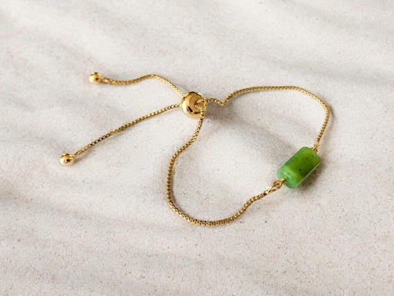 Green Jade Bead Bracelet – Genuine Adjustable Gemstone Jewelry Gift