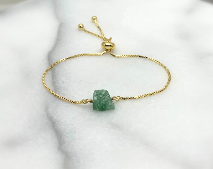 RAW GREEN AVENTURINE Bracelet, Adjustable Bracelet, Crystal, Gold, Silver, or Rose Gold Adjustable Bracelet