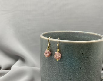 RAW STRAWBERRY QUARTZ Earrings, 14k Gold Filled, Rose Gold Filled, or Sterling Silver, Rough Gemstone Earrings, Dangle Earrings