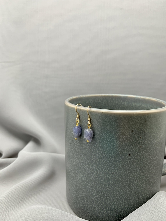 Raw Tanzanite Earrings – Rough Crystal Dangles in 14k Gold Filled or Sterling Silver – December Birthstone Jewelry