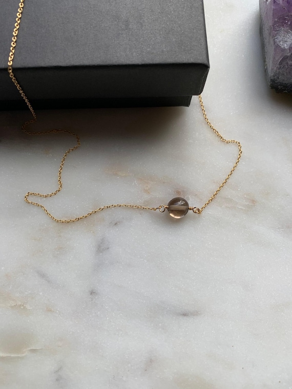 Smoky Quartz Necklace – Natural Gemstone Pendant on 14k Gold Filled or Sterling Silver Cable Chain