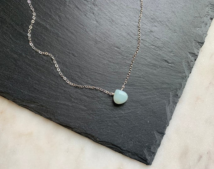 AMAZONITE Gemstone Briolette Necklace on Beading Chain, Rough Gemstone Layering Necklace, Dainty Minimalist Gemstone Jewelry