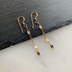 Gold Filled Long Lace Chain Earrings – Minimalist Long Drop Chain Dangle Jewelry