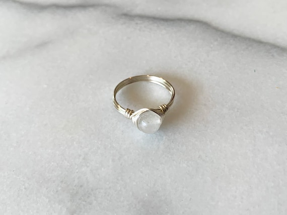 Clear Quartz Wire Wrapped Ring – April Birthstone Gemstone Ring in 14k Gold Filled or Sterling Silver