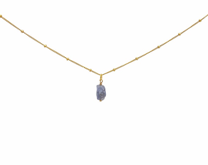 RAW TANZANITE Crystal Choker Necklace, Raw Crystal Gemstone Pendant Necklace in 14k Gold Filled or Sterling Silver