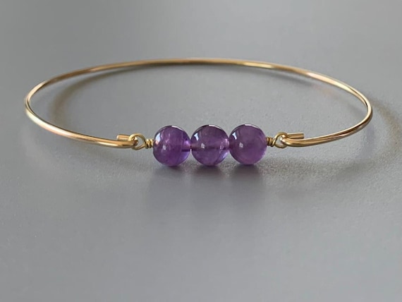 Amethyst Birthstone Bangle Bracelet – February Gemstone Jewelry in 14k Gold Filled or Sterling Silver