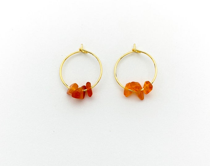 CARNELIAN AGATE Chip Hoop Earrings, 14k Gold Filled, Rose Gold Filled, or Sterling Silver Tiny Hoop Earrings With Genuine Gemstone Beads