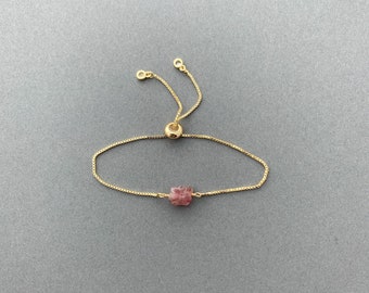 RAW PINK TOURMALINE Bracelet, Adjustable Bracelet, Crystal, Gold, Silver, or Rose Gold Adjustable Bracelet