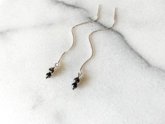 Pyrite Threader Earrings – Faceted Two Stone Dangle in Sterling Silver or 14k Gold Filled – Minimalist Birthstone Jewelry