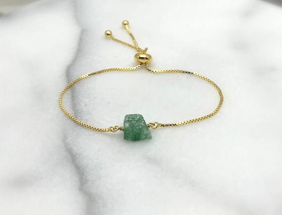 Green Aventurine Bracelet – Adjustable Box Chain – Raw Crystal Gemstone Jewelry Gift