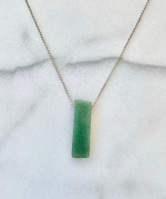 Raw Aventurine Slab Necklace – Green Gemstone Layering Pendant in 14k Gold Filled or Sterling Silver