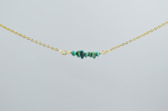 Turquoise Beaded Bar Necklace – Gemstone Pendant in 14k Gold Filled or Sterling Silver
