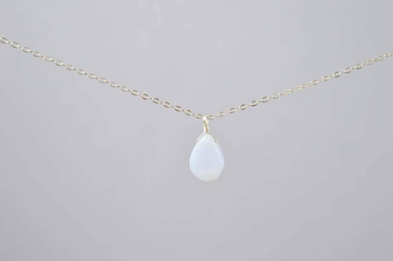 Blue Lace Agate Teardrop Necklace – Chalcedony Gemstone Pendant in 14k Gold Filled or Sterling Silver