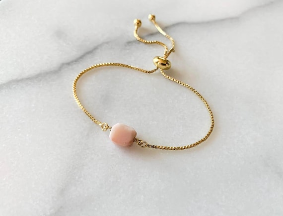 Raw Pink Peruvian Opal Bracelet – Genuine Gemstone Beaded Adjustable Jewelry