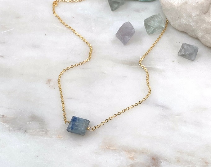 KYANITE Necklace, Blue Kyanite, Kyanite Gemstone Necklace, Kyanite Jewelry, Adjustable Length Necklace in Gold, Silver, or Rose Gold