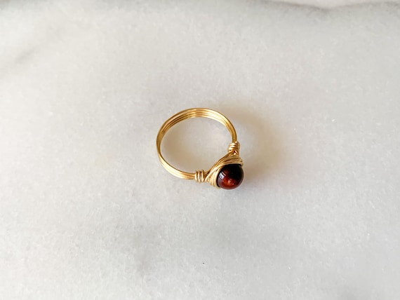 Red Jasper Wire Wrapped Ring – Natural Gemstone Ring in 14k Gold Filled or Sterling Silver