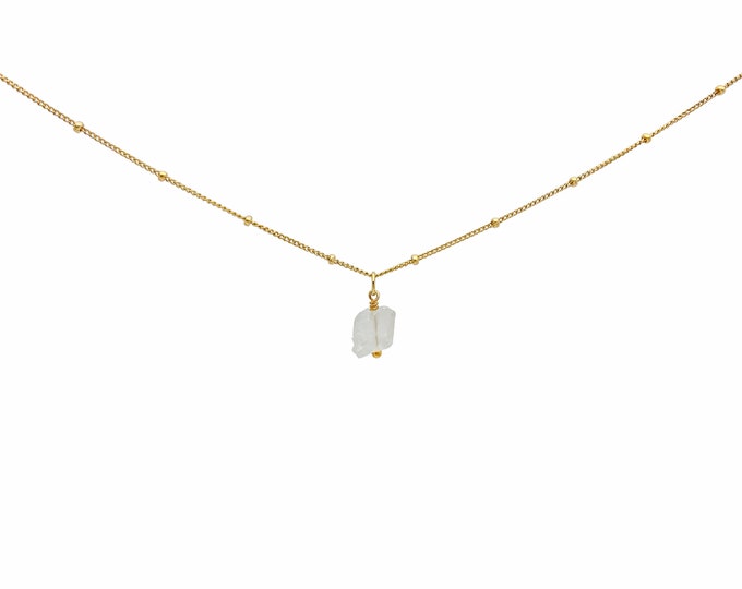 RAW CLEAR QUARTZ Crystal Choker Necklace, Raw Crystal Gemstone Pendant Necklace in 14k Gold Filled or Sterling Silver