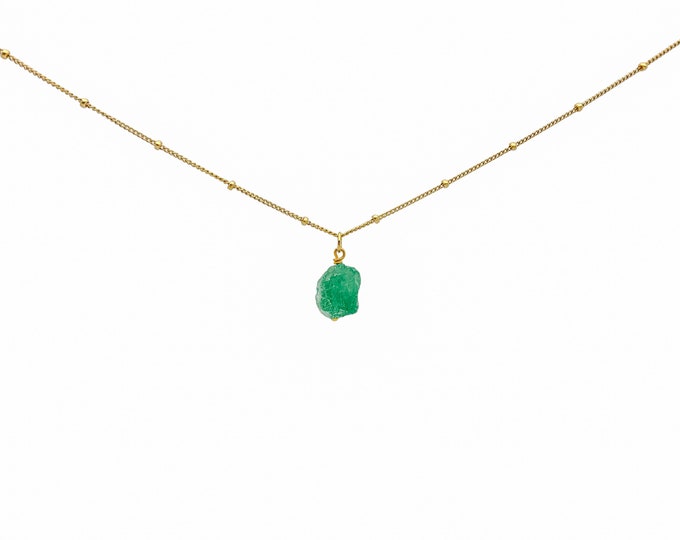 RAW GREEN AVENTURINE Crystal Choker Necklace, Raw Crystal Gemstone Pendant Necklace in 14k Gold Filled or Sterling Silver