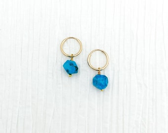 RAW BLUE HOWLITE 14k Gold Filled Endless Hoop Earrings, Dainty Hoop Dangle Earrings