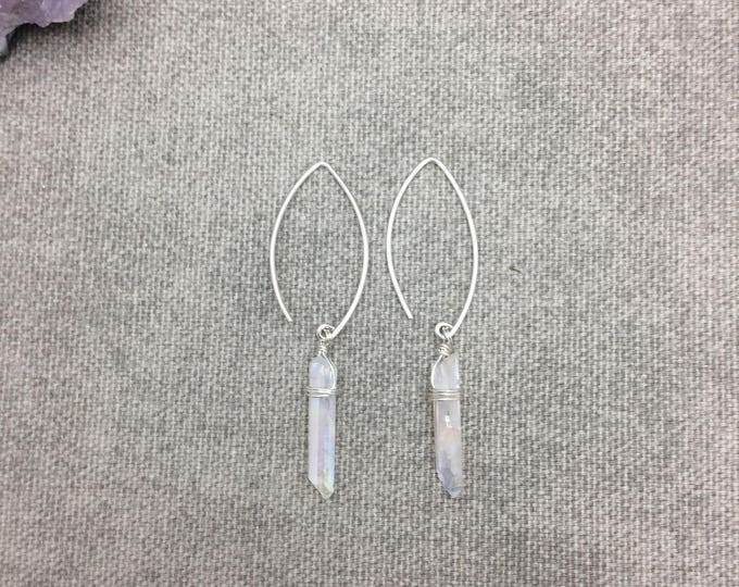 Rainbow Quartz Marquis Hoop Earrings in Gold, Silver, or Rose Gold