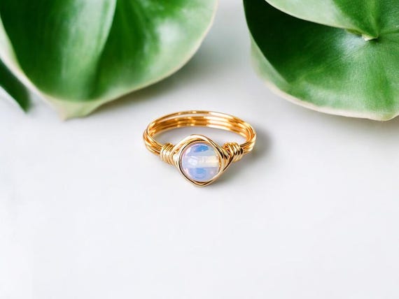 Opalite Ring – Wire Wrapped Lab Grown Gemstone Ring in 14k Gold Filled or Sterling Silver – Custom Handmade Jewelry