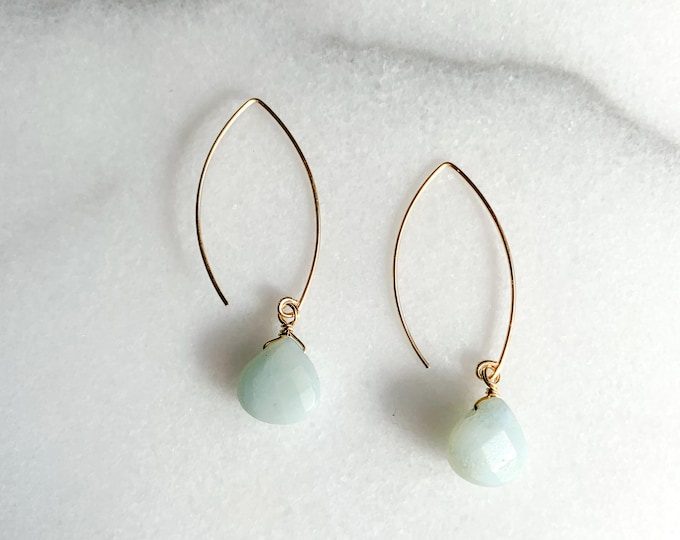 AMAZONITE Gemstone Arc Earrings, Large Gemstone Hoop Earrings, Blue Kyanite  Earrings