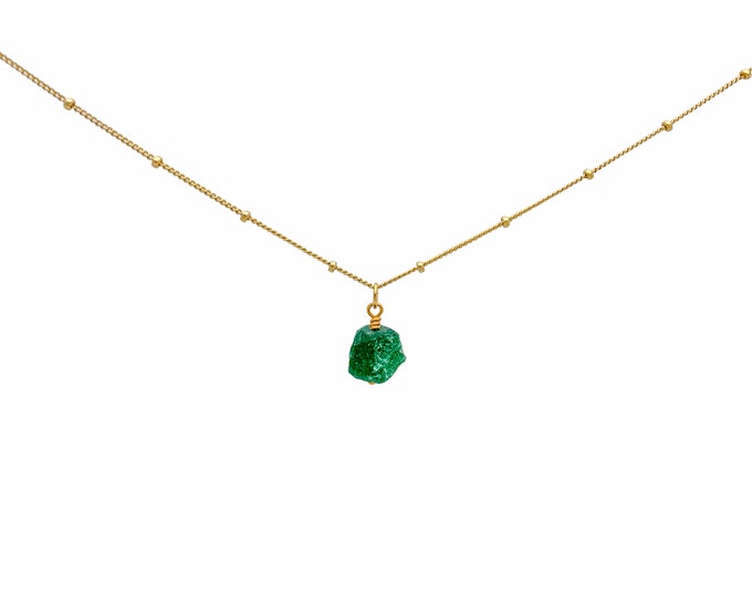 RAW CHROME DIOPSIDE Crystal Choker Necklace, Raw Crystal Gemstone Pendant Necklace in 14k Gold Filled or Sterling Silver