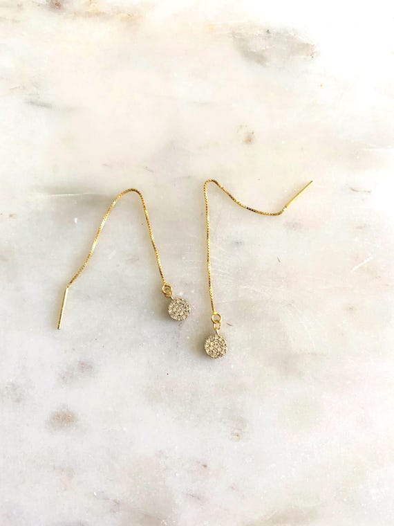 CZ Crystal Drop Threader Earrings – Minimalist Pull Through Jewelry in Gold or Sterling Silver