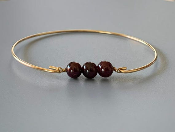 Garnet Birthstone Bangle Bracelet – January Gemstone Jewelry in 14k Gold Filled or Sterling Silver