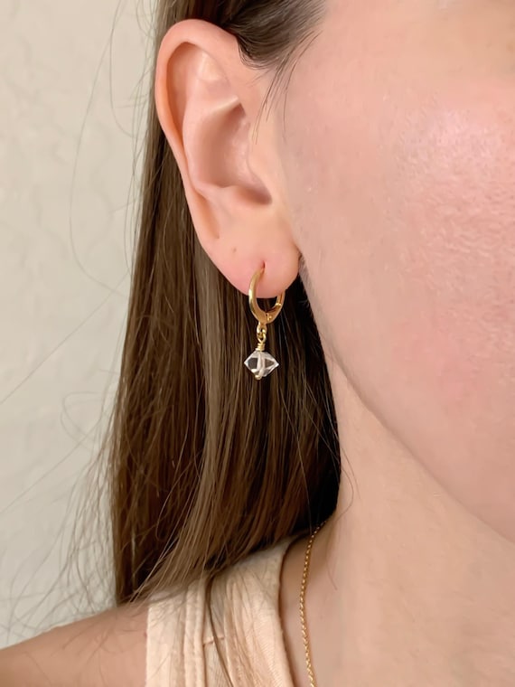 Herkimer Diamond Huggie Hoop Earrings