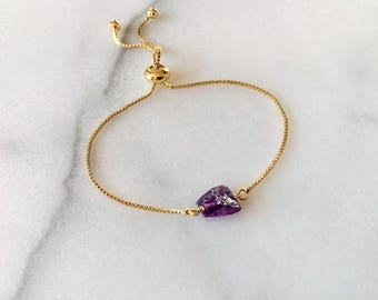 Amethyst Bracelet – Raw Gemstone – February Birthstone Handmade Gift