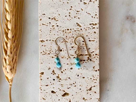 Turquoise Two Stone Stack Dangle Earrings – Gold Filled or Sterling Silver December Jewelry