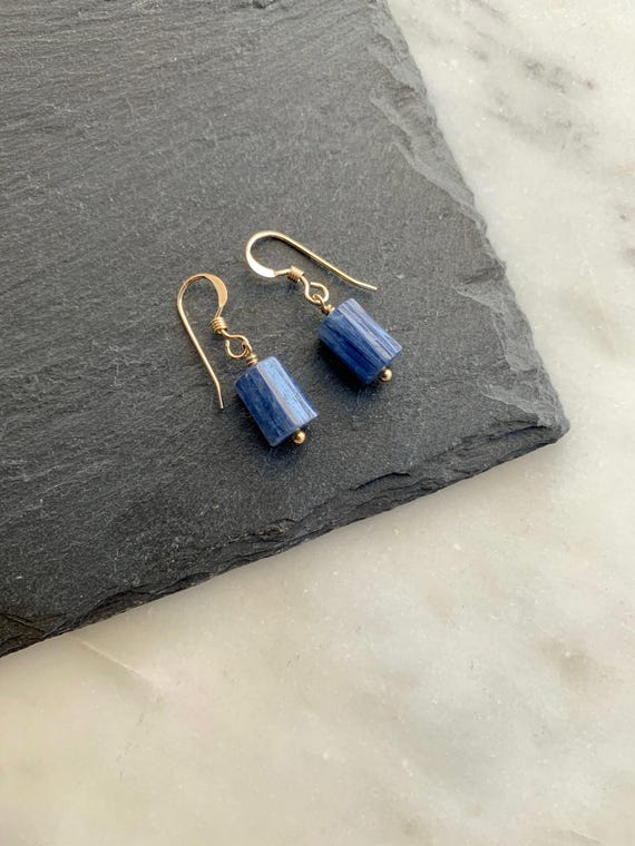 Kyanite Drop Earrings – 14k Gold Filled or Sterling Silver Dainty Blue Gemstone Jewelry