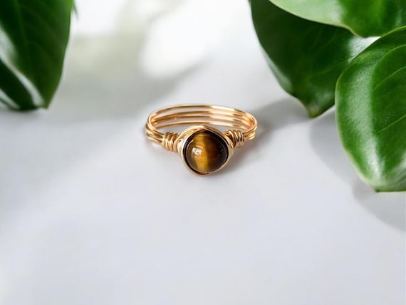 Tiger’s Eye Ring – Wire Wrapped Gemstone Statement Ring in 14k Gold Filled or Sterling Silver – Custom Handmade Jewelry