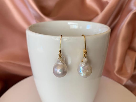 Large Baroque Pearl Drop Earrings – Statement Freshwater Pearl Jewelry in Gold Filled or Sterling Silver