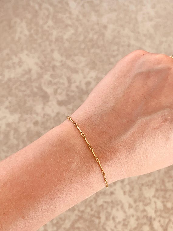 Bar Link Chain Bracelet – Minimalist Gold or Sterling Silver Simple Chain Jewelry