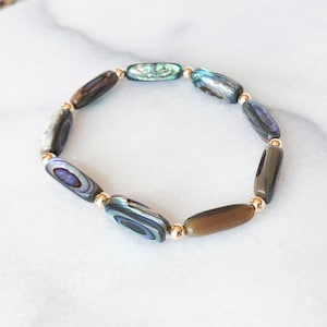 Abalone Stretch Bracelet – Natural Shell – Gold or Silver Accent Beads