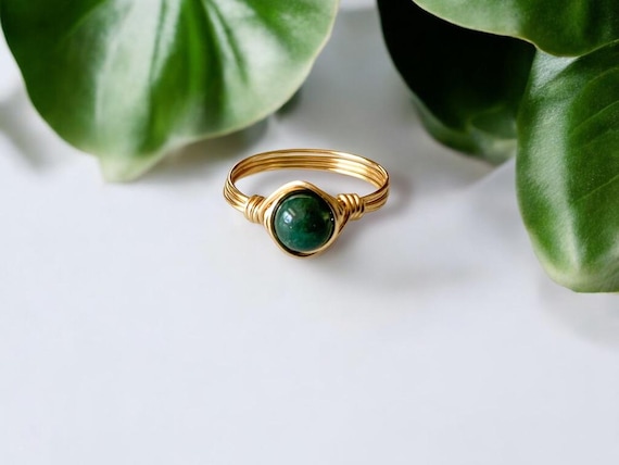 Green Jasper Ring – Wire Wrapped Gemstone Ring in 14k Gold Filled or Sterling Silver – Custom Handmade Jewelry