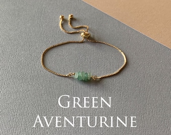 Gemstone Bead Bracelet, GREEN AVENTURINE Genuine Gemstone Adjustable Bracelet