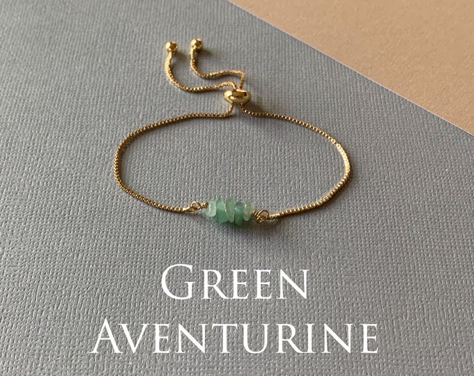 Gemstone Bead Bracelet, GREEN AVENTURINE Genuine Gemstone Adjustable Bracelet