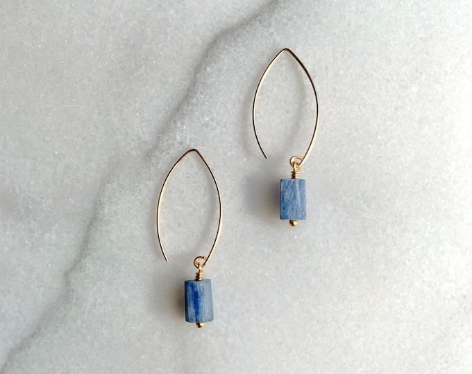 RAW KYANITE Gemstone Arc Earrings, Large Gemstone Hoop Earrings, Blue Kyanite  Earrings