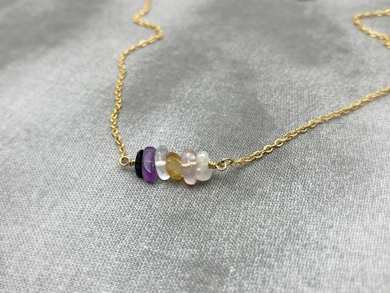 Mixed Gemstone Necklace – Multicolor Polished Crystal Necklace – Rainbow Stone Jewelry