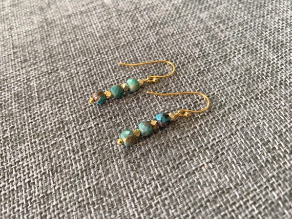 Turquoise Dangle Earrings – 18k Gold Plated Boho Beaded Gemstone Drop Jewelry