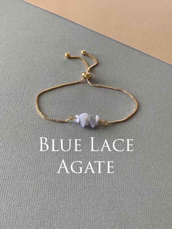 Blue Lace Agate Beaded Bracelet – Genuine Adjustable Gemstone Jewelry Gift