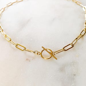 Gold Paperclip Chain Necklace – 14k Plated Chain with Toggle Clasp – Minimalist Layering Jewelry