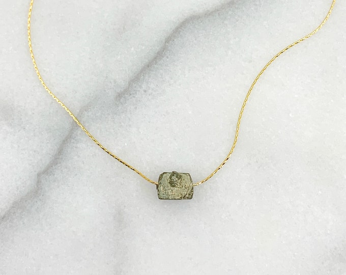 RAW PYRITE Crystal Necklace, 14k Gold Filled or Sterling Silver Layering Necklace on Beading Chain