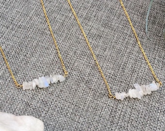 Rainbow Moonstone Bar Necklace – Beaded Gemstone Pendant in 14k Gold Filled or Sterling Silver – June Birthstone Jewelry